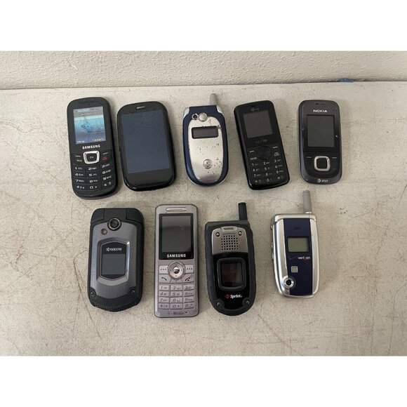 LOT OF 9 CELL PHONES SAMSUNG LG MOTOROLA HTC ALCATEL ETC SOLD AS IS F6.5 - Picture 1 of 10